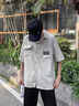 短袖衬衫男春夏季新款冰丝衬衣长袖外套男潮牌宽松休闲工装外套上 854浅灰 2XL 实拍图
