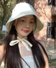 色彩熊花儿与少年金晨同款系带渔夫帽韩版简约百搭出游防晒遮阳水桶帽女 米白色系带渔夫帽 实拍图