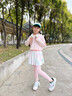moonkids女童速干运动套装儿童2025秋装新款长袖瑜伽服大童跑步训练网球服 【19556粉色长袖+2220粉色裙裤】 120 cm 实拍图