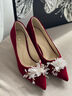 卓诗尼高跟鞋水钻婚鞋2025新款女鞋七夕春夏法式尖头新娘鞋 红色  38 实拍图