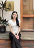 娴柔正肩v领短袖t恤女夏设计感收腰褶皱显瘦弧形下摆紧身短款辣妹上衣 白色 M 实拍图