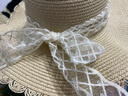 花语志草帽女帽子海边遮阳帽大檐防晒帽太阳帽防风帽编织帽草编沙滩帽 菱形蕾丝条草帽【米色】 实拍图