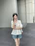 香影【王楚然明星同款】白色娃娃衫上衣女夏含亚麻小衫淡人薄v领衬衫 米白 S 155/80A/85-95斤 实拍图