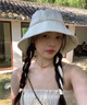 色彩熊花儿与少年金晨同款系带渔夫帽韩版简约百搭出游防晒遮阳水桶帽女 米白色系带渔夫帽 实拍图