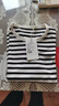 LOVER RUCCI法国纯棉秋冬季新款圆领条纹卷边针织衫女纯棉线长袖t恤宽松打底 黑白色 L 实拍图