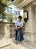 舒芳蝶（shufangdie）连衣裙女装2025夏季新款韩系氛围感泡泡袖衬衫上衣百褶半身裙套装 衬衫+半身裙两件套装 M 实拍图