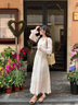 妍莉芬（yanlifen）桔梗法式白色长袖连衣裙子女夏季2025年春装新款女装显瘦气质长裙 白色 S 实拍图