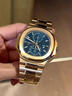 百达翡丽【二手95新】百达翡丽男表鹦鹉螺5990/1R-001 玫瑰金蓝面商务休闲男表日期显示计时双时区功能 单表 实拍图