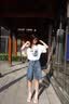 萝美酱复古牛仔裤五分裤女短裤夏季2026新款高腰直筒显瘦浅色阔腿裤中裤 怀旧蓝牛仔五分裤 L 实拍图