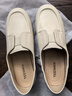 天美意羊皮单鞋软底英伦乐福鞋平底上班通勤百搭小皮鞋一脚蹬时尚女鞋 米白 37 实拍图