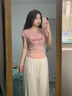真维斯（Jeanswest）粉色短袖女2025新款夏季修身抽绳褶皱显瘦设计感甜辣短款上衣t恤 粉色 星光粉蝶 L 实拍图