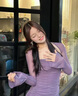 西儿气质辣妹风绝绝紫方领连衣裙女荷叶边拼接显瘦开叉气质包臀长裙 紫色连衣裙 L 实拍图