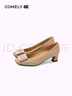 康莉（COMELY）[时装周同款]方扣单鞋女春季粗跟气质漆皮通勤高跟鞋 奶茶色 37  实拍图