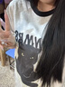 妙奕嘉短袖t恤女新款潮流夏季衣服女装纯棉宽松半袖高颜值上衣长款遮臀 黑猫印花短袖【米灰色】 XL 【建议150斤内】 实拍图