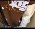 准者棒球服外套男女春夏美式复古PU皮袖刺绣潮流百搭宽松运动夹克开衫 灰蓝 L (175) 实拍图
