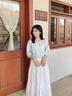 香影中袖衬衫女圆领2025夏装新款慵懒泡泡袖气质淑女宽松蓝色上衣 蓝色 S 155/80A/85-95斤 实拍图