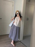 蝶娇诺（DIEJIAONUO）连衣裙子女装夏季2025年新款韩版显瘦茶系弛感舒适简约穿搭女套装 3269上衣+裙子 S 实拍图