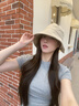 色彩熊花儿与少年金晨同款系带渔夫帽韩版简约百搭出游防晒遮阳水桶帽女 米白色系带渔夫帽 实拍图