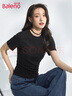 班尼路（Baleno）正肩短款短袖t恤女2025年夏季抽褶小心机紧身时尚休闲款圆领上衣 实拍图
