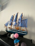 墨斗鱼木制帆船33cm蓝色条纹2067实木帆船手工木制船模型工艺品 实拍图
