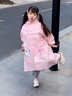 牧萌儿童雨衣带书包位男童女童女孩加长全身学生雨披学生上学专用雨具 粉色兔子【按扣+开放式书包位】 XL（建议身高110-120cm） 实拍图