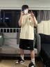 真维斯（Jeanswest）复古短袖t恤男夏季新款宽松透气纯棉圆领上衣青少年潮牌重磅半袖 杏色 枫树叶_K 2XL 实拍图