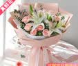花艺湾鲜花同城配送玫瑰百合花束表白送女友老婆闺蜜生日礼物 11朵粉玫瑰6朵百合花束 全国同城配送 留言送花日期 实拍图