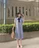 世希大码女装韩版宽松遮肚子连衣裙女夏季胖妹妹显瘦减龄学院风中长裙 蓝色 L [建议100-120斤] 实拍图