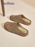 依思 Q（exull）真皮勃肯半拖女2025秋冬新款休闲软底外穿包头拖鞋女一脚蹬懒人鞋 卡其色【内增高4cm】-百人购买 37 实拍图