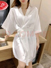 浪莎（LangSha）睡衣女夏季仿真丝薄款白色性感睡袍裙浴袍宽松家居服晨袍汗蒸服 白色(80-140斤)【柔软亲肤】 均码 【柔软亲肤】 实拍图