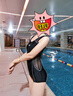 三奇泳衣女士新款大码连体速干专业保守平角竞速游泳装泡温泉黑色3XL 实拍图