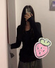 UR秋季新款女装简约基础百搭休闲修身V领针织衫UWB940008 正黑 M 实拍图