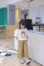 贝孩趣童装女童套装夏装儿童洋气时尚短袖T恤中大童女孩学生衣服两件套 米色 150 (适合身高140CM) 实拍图