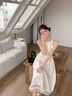 DALEY MODE法式茶歇挂脖白色连衣裙女夏季2025新款收腰显瘦蕾丝无袖背心长裙 米白色 S 40/45kg 实拍图