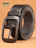 JEEP头层纯牛皮腰带男青年手工皮带真皮针扣简约复古裤带潮休闲父亲节 黑扣黑色 120cm 实拍图