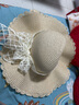 花语志草帽女帽子海边遮阳帽大檐防晒帽太阳帽防风帽编织帽草编沙滩帽 菱形蕾丝条草帽【米色】 实拍图