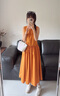 范思蓝恩【徐若晗同款】腰精裙设计感无袖连衣裙女夏绑带A字长裙 甜蜜橘 S 实拍图