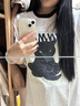 妙奕嘉短袖t恤女新款潮流夏季衣服女装纯棉宽松半袖高颜值上衣长款遮臀 黑猫印花短袖【米灰色】 XL 【建议150斤内】 实拍图