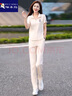 啄木鸟冰丝薄款运动套装女夏季2025新款洋气上档次休闲时尚两件套 米白色短袖两件套  L 100-110斤 实拍图