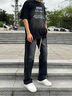 真维斯裤子男美式高街微喇裤弯刀黑色牛仔裤男士夏季宽松修身休闲裤长裤 黑色 【微喇软牛仔】 XL （125-140斤） 实拍图
