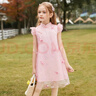 ASK JUNIOR女童连衣裙2025夏儿童裙子薄款复古旗袍裙公主裙 粉色 150 实拍图