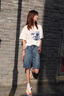 萝美酱复古牛仔裤五分裤女短裤夏季2026新款高腰直筒显瘦浅色阔腿裤中裤 怀旧蓝牛仔五分裤 L 实拍图