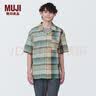 MUJI 男式 马德拉斯格纹 开领短袖衫 男士衬衫衬衣外套 格子 纯棉全棉 米色格纹 S(165/84A) 实拍图