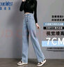 真维斯（JEANSWEST）牛仔裤女2025夏季显瘦高腰拖地直筒宽松阔腿裤潮流百搭浅蓝XL 实拍图