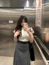 韩璐娇（hanlujiao）连衣裙女装2025夏装搭配一整套气质显瘦时尚减龄通勤套装裙子夏天 米灰色上衣+灰色裙子【配腰带】 M 【96-108斤】 实拍图