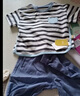 嘟嘟家宝宝夏款短袖T恤套装儿童休闲T恤防蚊裤卡通衣服夏装女童两件套潮 条纹T恤+深蓝色裤子 90 实拍图