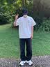 啄木鸟纯棉短袖T恤男夏季新款男士宽松上衣圆领半袖青年纯色打底衫男装 卡其+深灰色 XL 实拍图
