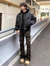 POUM美式高街修身微喇休闲裤男女工装迷彩裤情侣裤喇叭多口袋裤子男 BLMFS-8279迷彩色 XL 实拍图