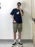 ABXA短袖t恤男士夏季新款纯棉美式上衣服五分宽松情侣半袖休闲体恤衫 小猫深灰色 XL 【建议125斤-140斤】 实拍图