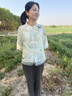 俞兆林妈妈夏装衬衫套装新中式中老年女装衬衣套装夏季国风气质春秋衣服 绿色上衣+米白裤子 3XL 建议120-130斤 实拍图